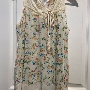 Charming Charlie Cream Floral Lace-Trim Tie-Front Camisole